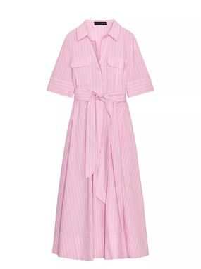 ZARA ZW, poplin shirt Dress
Pink Striped Shirt Dress with Tie Waist